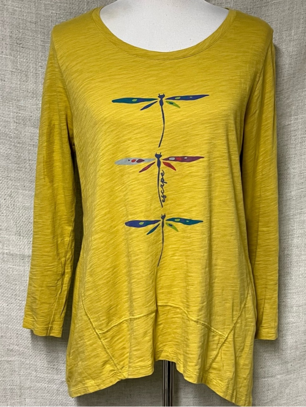 Women's Mustard Yellow Dragonfly Long-Sleeve Tee